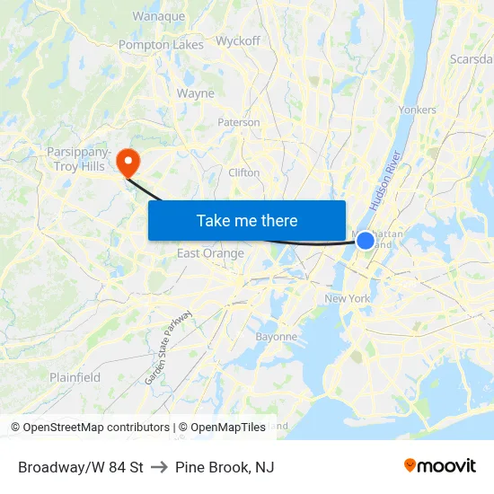 Broadway/W 84 St to Pine Brook, NJ map