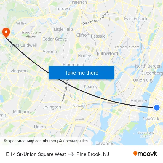 E 14 St/Union Square West to Pine Brook, NJ map