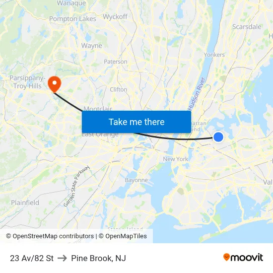 23 Av/82 St to Pine Brook, NJ map