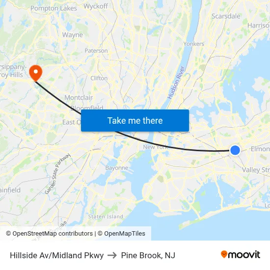 Hillside Av/Midland Pkwy to Pine Brook, NJ map