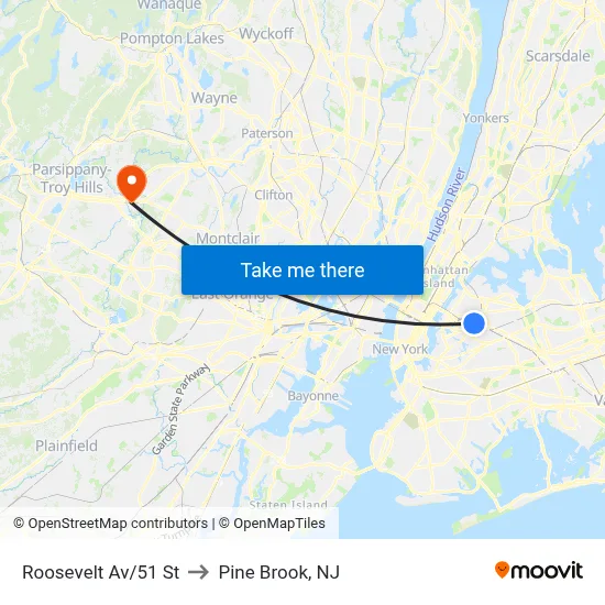 Roosevelt Av/51 St to Pine Brook, NJ map