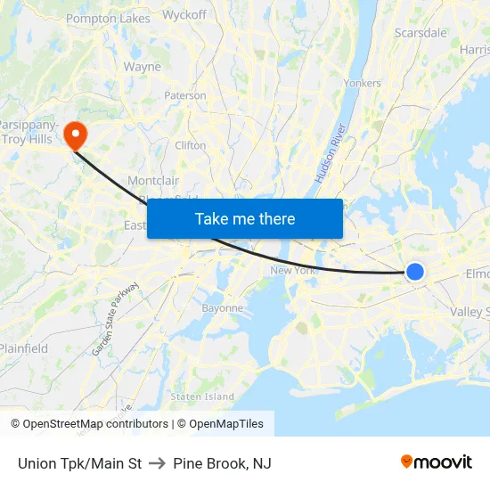 Union Tpk/Main St to Pine Brook, NJ map