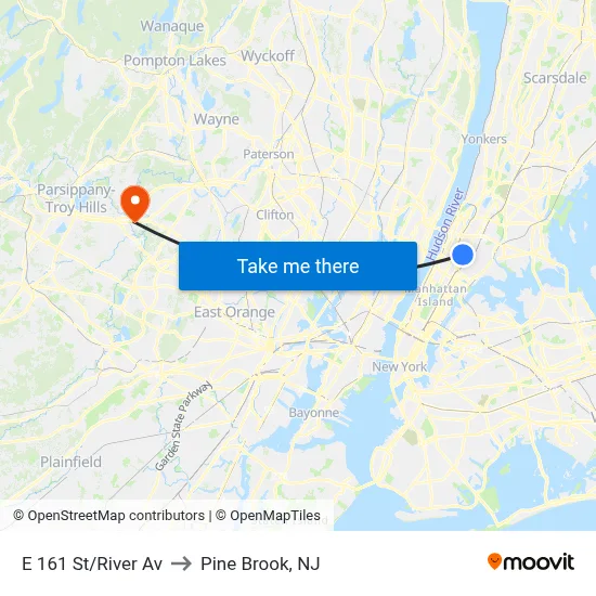 E 161 St/River Av to Pine Brook, NJ map