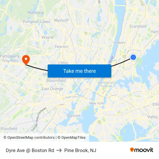 Dyre Ave @ Boston Rd to Pine Brook, NJ map