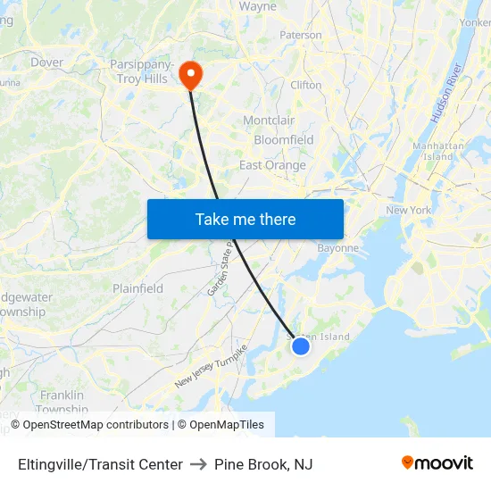 Eltingville/Transit Center to Pine Brook, NJ map