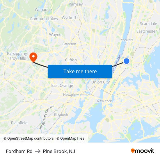 Fordham Rd to Pine Brook, NJ map