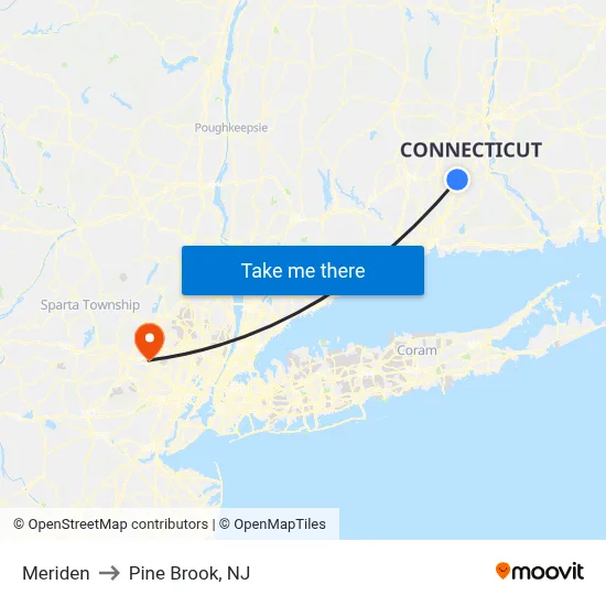 Meriden to Pine Brook, NJ map