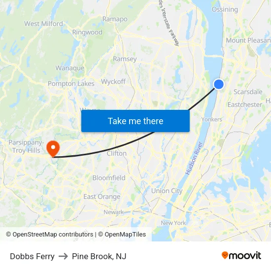 Dobbs Ferry to Pine Brook, NJ map