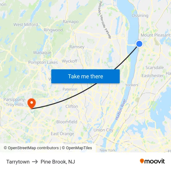 Tarrytown to Pine Brook, NJ map