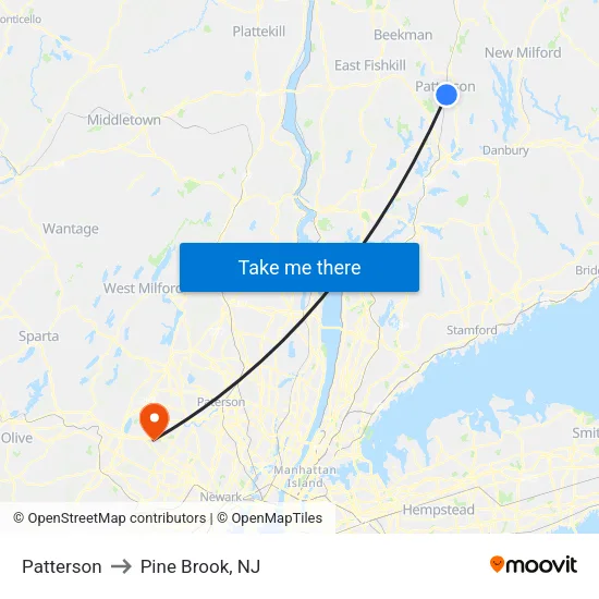 Patterson to Pine Brook, NJ map