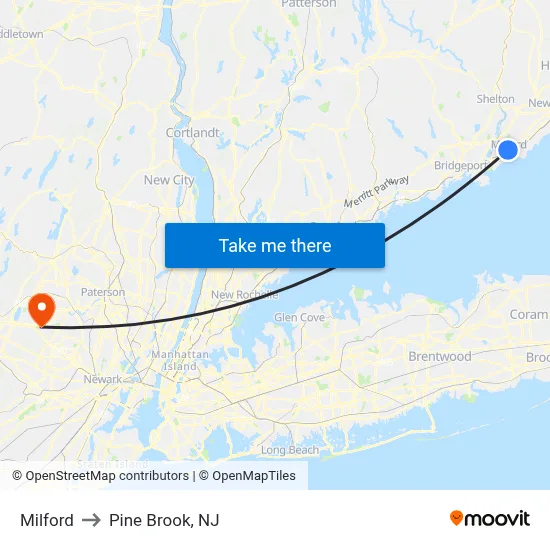 Milford to Pine Brook, NJ map