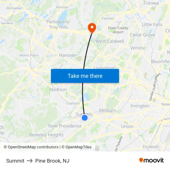 Summit to Pine Brook, NJ map