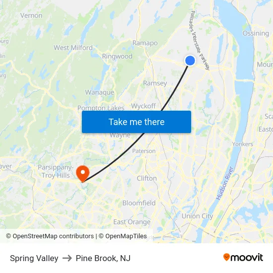 Spring Valley to Pine Brook, NJ map