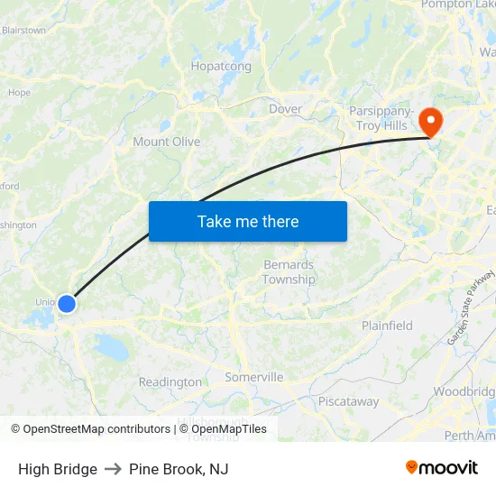 High Bridge to Pine Brook, NJ map