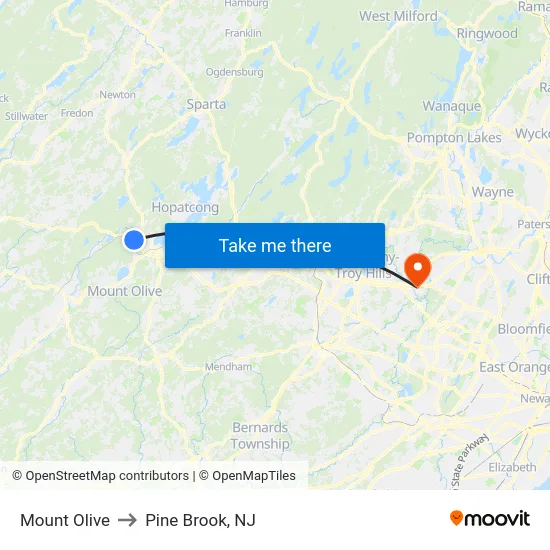 Mount Olive to Pine Brook, NJ map