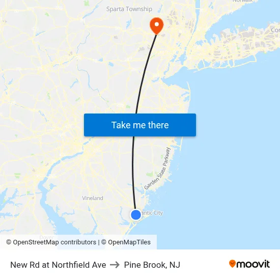 New Rd at Northfield Ave to Pine Brook, NJ map