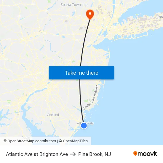 Atlantic Ave at Brighton Ave to Pine Brook, NJ map