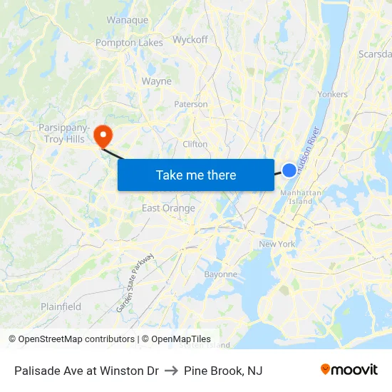 Palisade Ave at Winston Dr to Pine Brook, NJ map