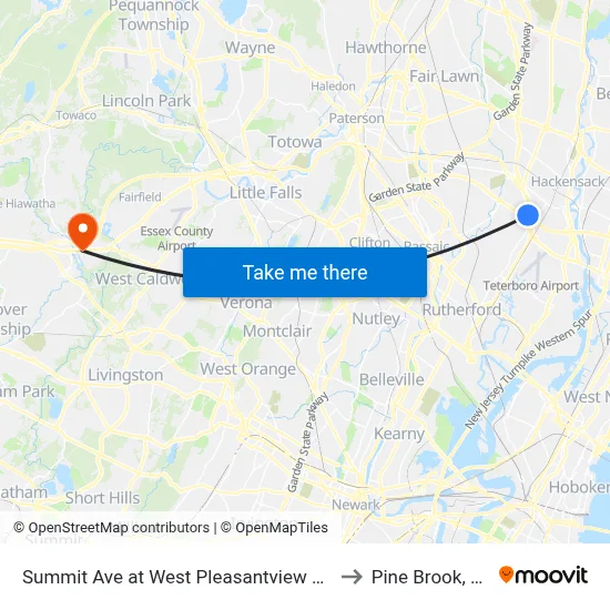 Summit Ave at West Pleasantview Ave to Pine Brook, NJ map