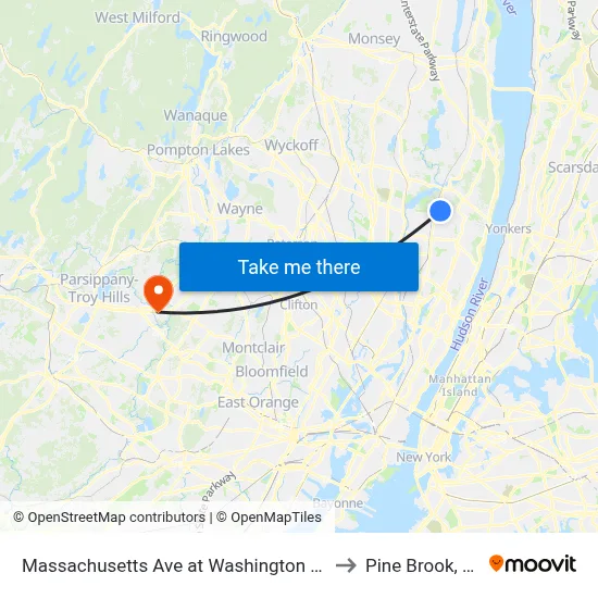 Massachusetts Ave at Washington Ave to Pine Brook, NJ map