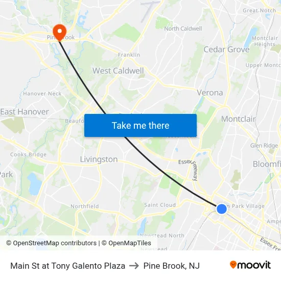 Main St at Tony Galento Plaza to Pine Brook, NJ map
