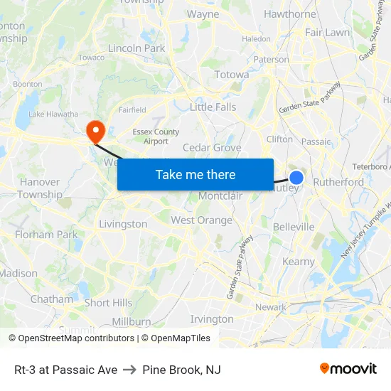 Rt-3 at Passaic Ave to Pine Brook, NJ map