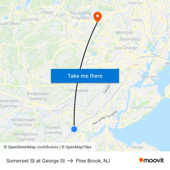 Somerset St at George St to Pine Brook, NJ map