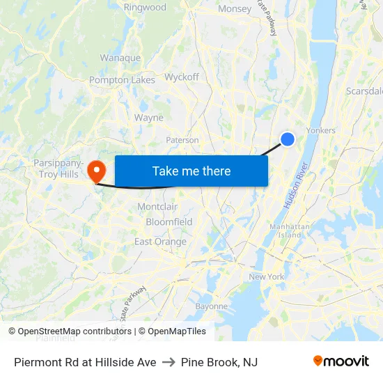 Piermont Rd at Hillside Ave to Pine Brook, NJ map