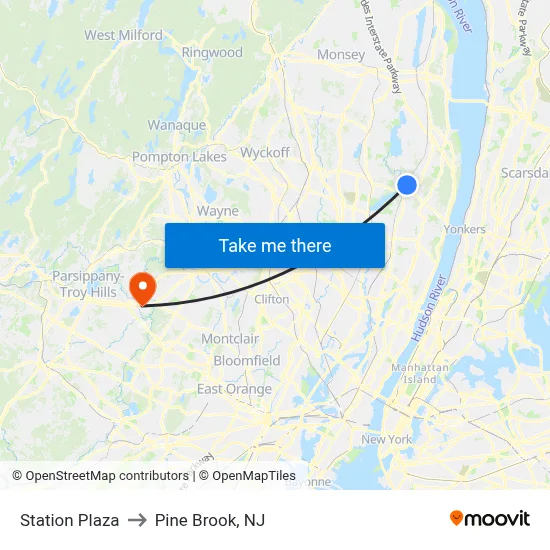 Station Plaza to Pine Brook, NJ map