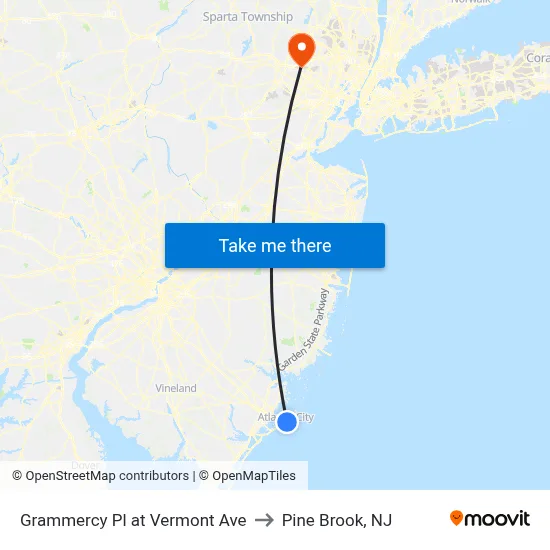 Grammercy Pl at Vermont Ave to Pine Brook, NJ map