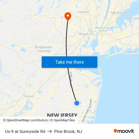 Us-9 at Sunnyside Rd to Pine Brook, NJ map