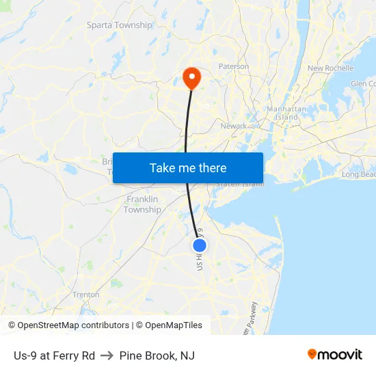 Us-9 at Ferry Rd to Pine Brook, NJ map