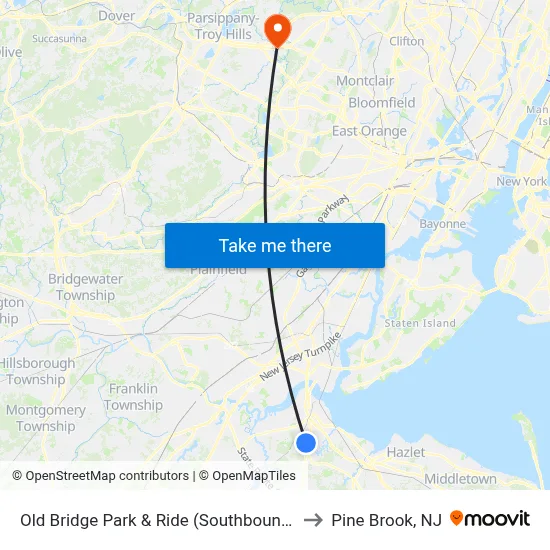 Old Bridge Park & Ride (Southbound) to Pine Brook, NJ map