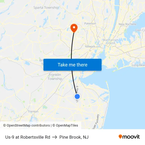 Us-9 at Robertsville Rd to Pine Brook, NJ map