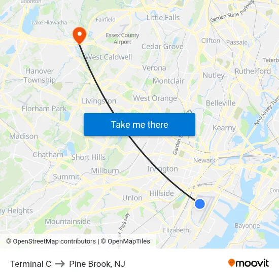 Terminal C to Pine Brook, NJ map