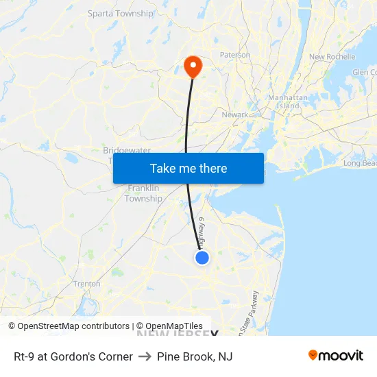 Rt-9 at Gordon's Corner to Pine Brook, NJ map