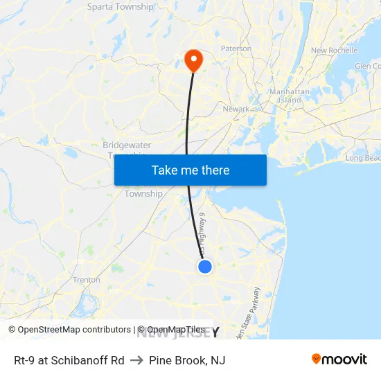 Rt-9 at Schibanoff Rd to Pine Brook, NJ map