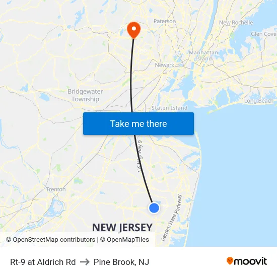 Rt-9 at Aldrich Rd to Pine Brook, NJ map