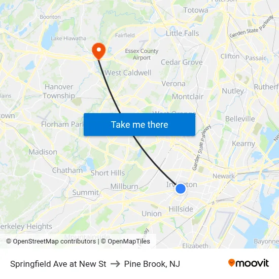 Springfield Ave at New St to Pine Brook, NJ map
