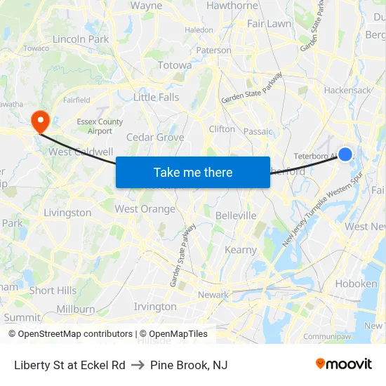 Liberty St at Eckel Rd to Pine Brook, NJ map