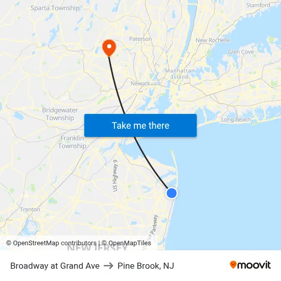 Broadway at Grand Ave to Pine Brook, NJ map