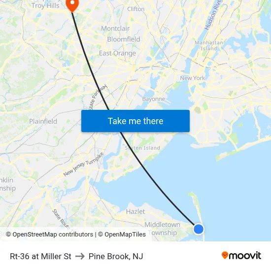 Rt-36 at Miller St to Pine Brook, NJ map