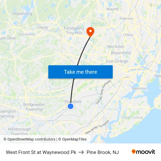 West Front St at Waynewood Pk to Pine Brook, NJ map