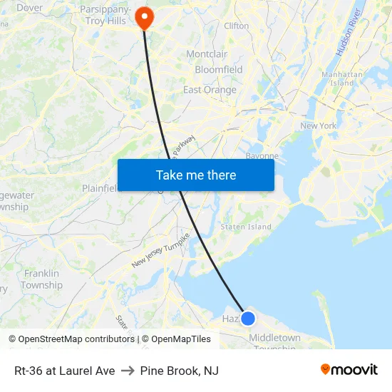 Rt-36 at Laurel Ave to Pine Brook, NJ map
