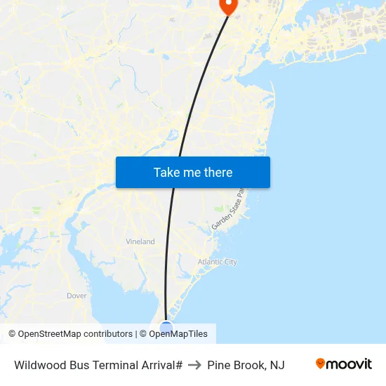 Wildwood Bus Terminal Arrival# to Pine Brook, NJ map