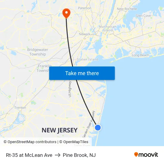 Rt-35 at McLean Ave to Pine Brook, NJ map