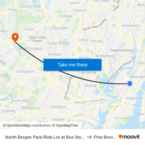North Bergen Park/Ride Lot at Bus Stop Opposite T to Pine Brook, NJ map