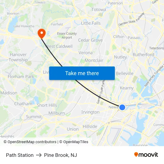 Path Station to Pine Brook, NJ map