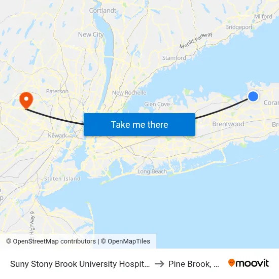 Suny Stony Brook University Hospital to Pine Brook, NJ map