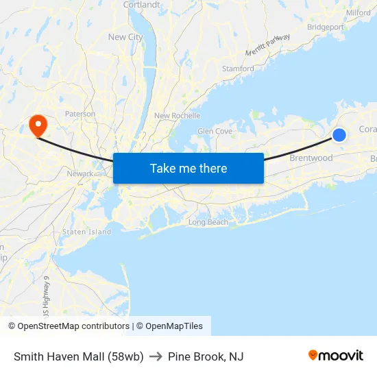 Smith Haven Mall (58wb) to Pine Brook, NJ map